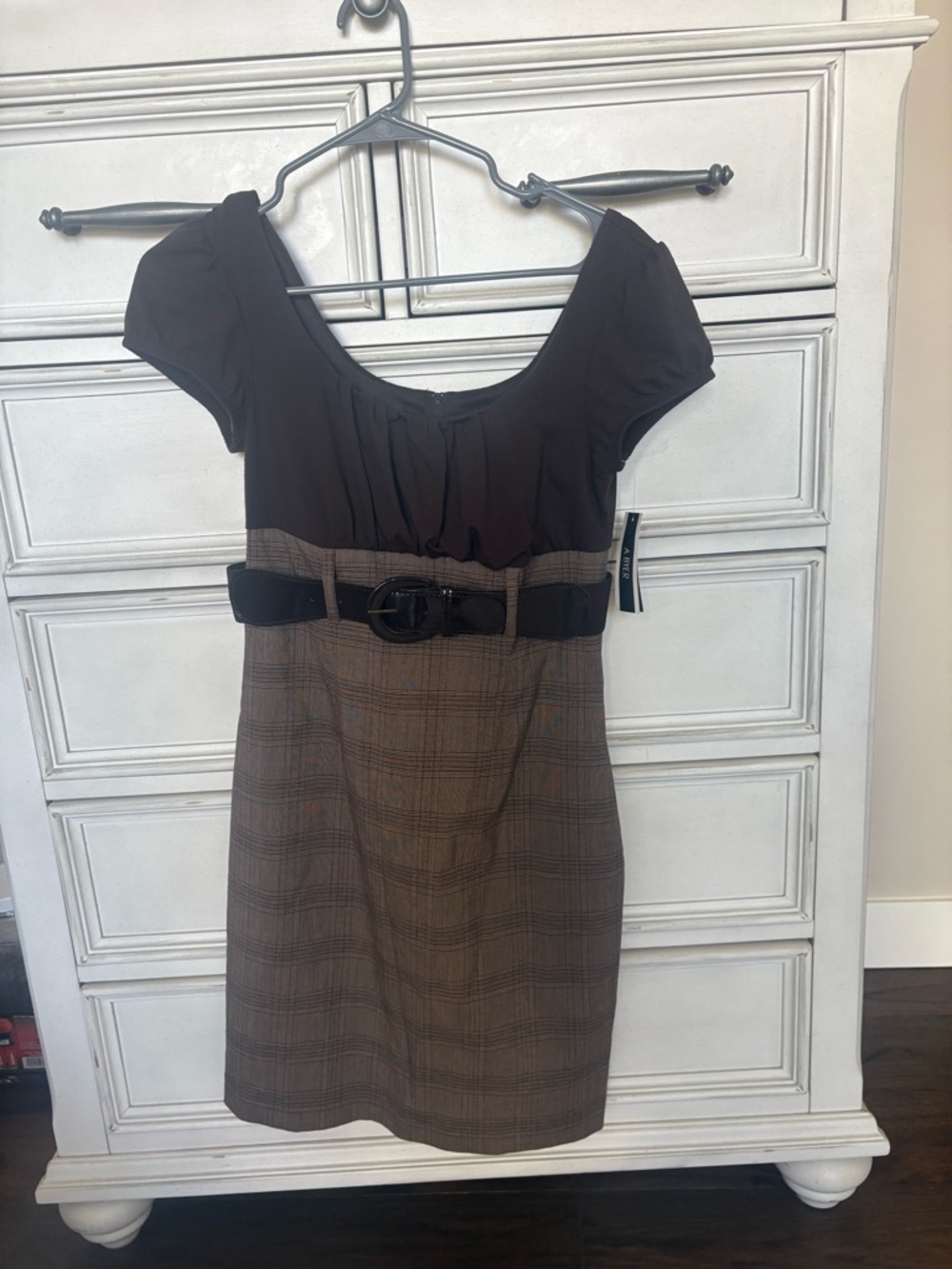 A. Byer Brown Plaid Belted Midi Dress - Picture 4 of 6